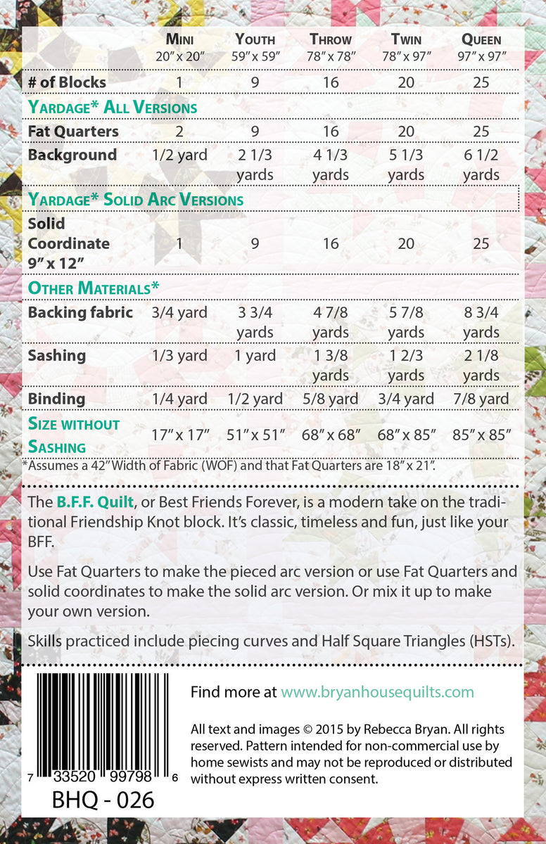 B.F.F. Quilt Pattern Bryan House Quilts