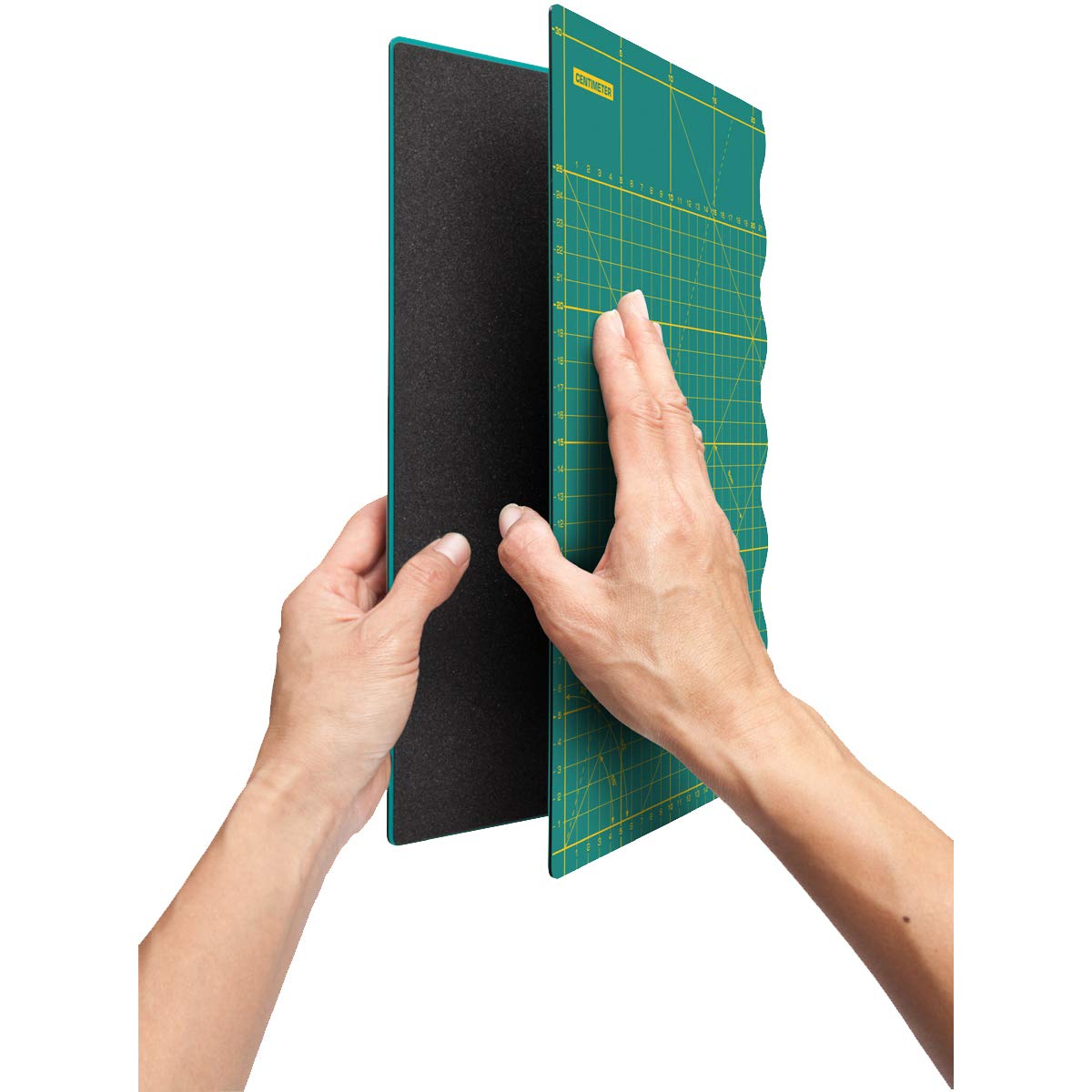 OLFA 17" x 24" Folding Cutting Mat (FCM-17x24) - Self Healing 17x24 Inch Foldable Rotary Mat with Grid for Quilting, Sewing, Fabric & Crafts, Use with Rotary Cutters & Fixed Blade Knives (Green)