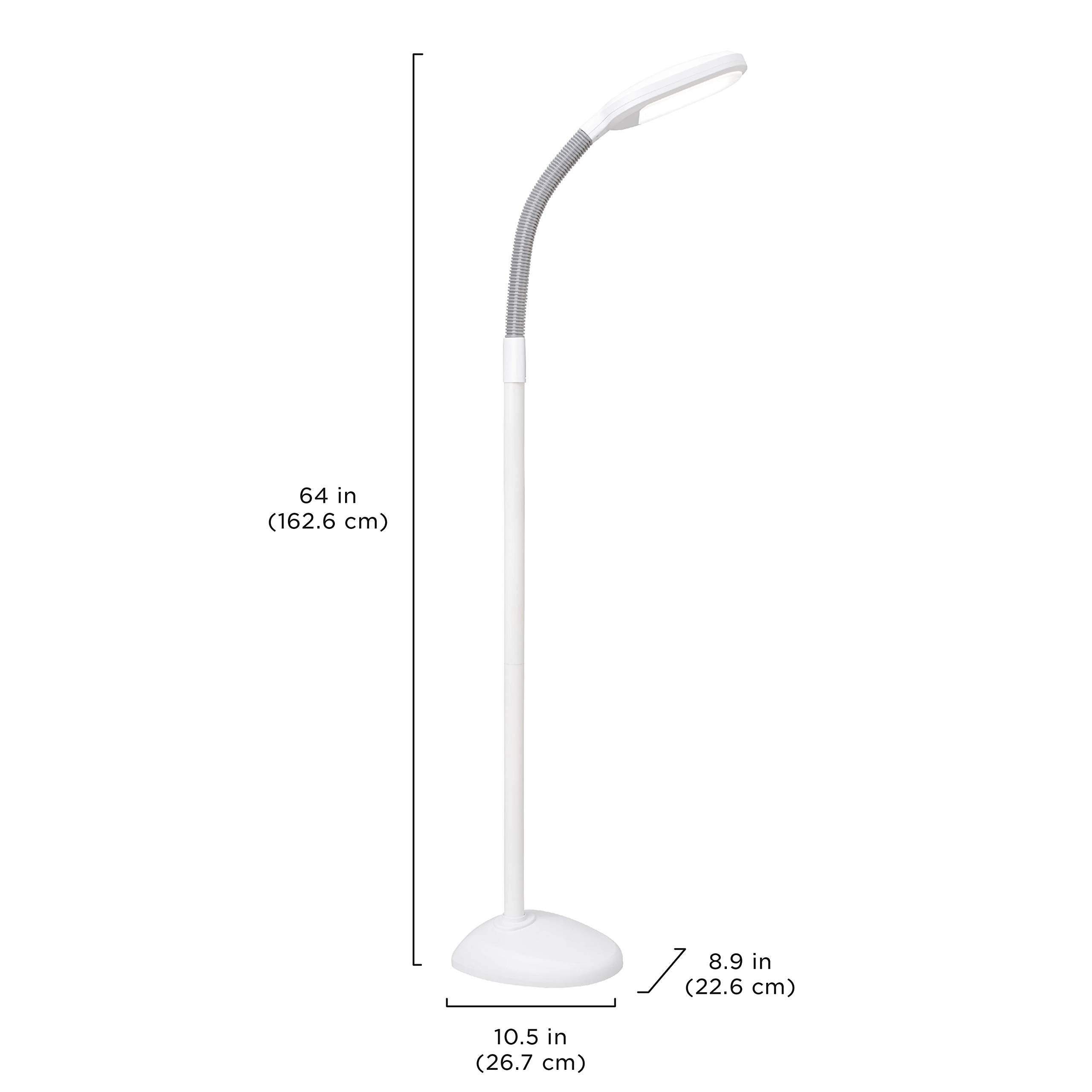 Verilux SmartLight Full Spectrum LED Modern Floor Lamp with Adjustable Brightness, Flexible Gooseneck and Easy Controls - Reduces Eye Strain and Fatigue - Ideal for Reading, Artists, Craft (White)