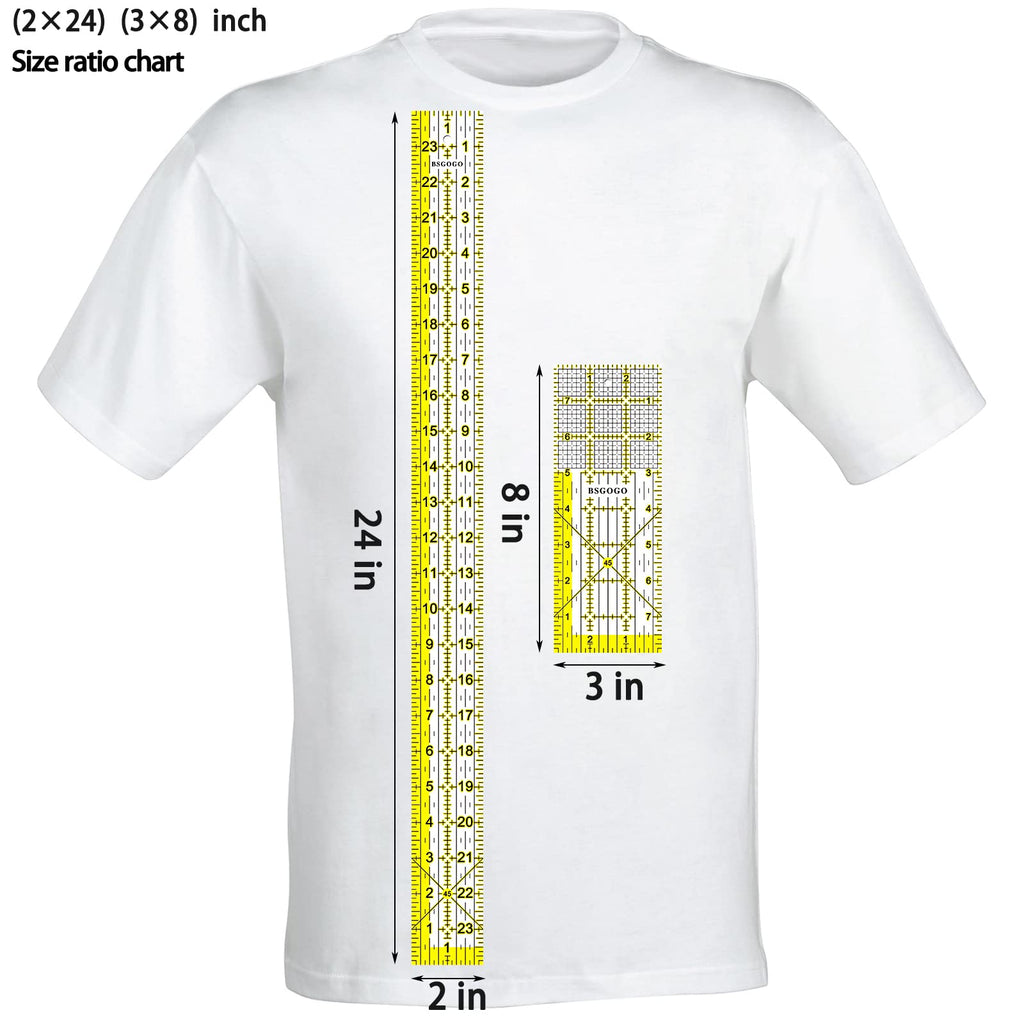 Acrylic Ruler 7 Piece Set, Non Slip Rings 50 Pieces，Quilting Rulers, Size (6"x24"),(2"x24"),(3"x18"),(3"x8"),(1.5"x12"),(1"x12"),(1"x6")