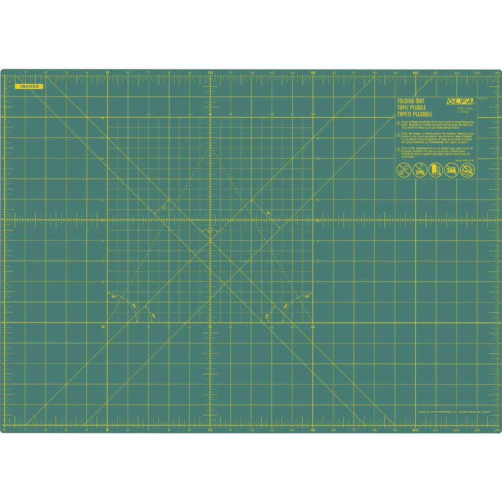 OLFA 17" x 24" Folding Cutting Mat (FCM-17x24) - Self Healing 17x24 Inch Foldable Rotary Mat with Grid for Quilting, Sewing, Fabric & Crafts, Use with Rotary Cutters & Fixed Blade Knives (Green)