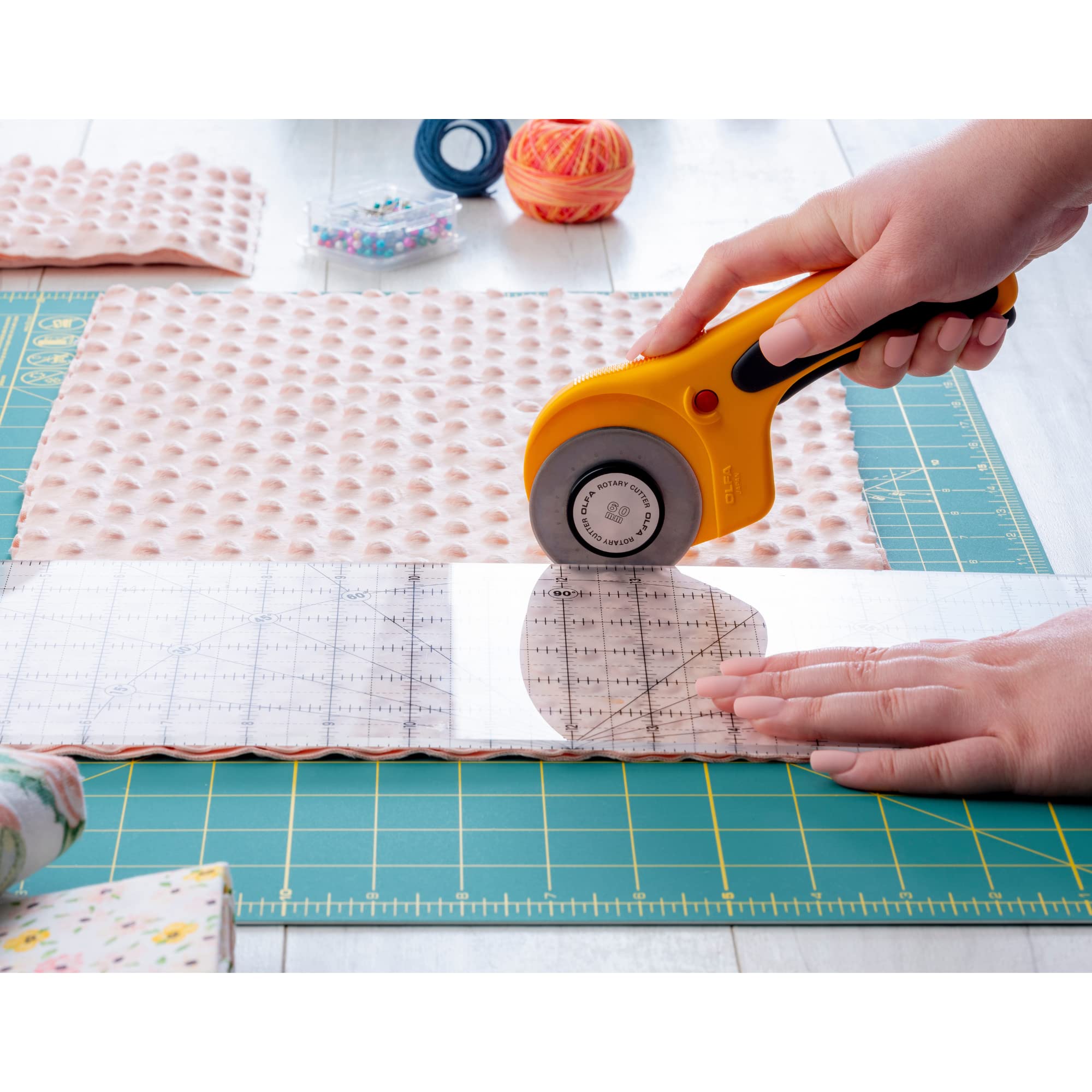 OLFA 60mm Ergonomic Rotary Cutter (RTY-3/DX) - Rotary Fabric Cutter w/Blade Cover & Squeeze Trigger for Quilting, Sewing, Crafts, Replacement Blade: OLFA RB60-1