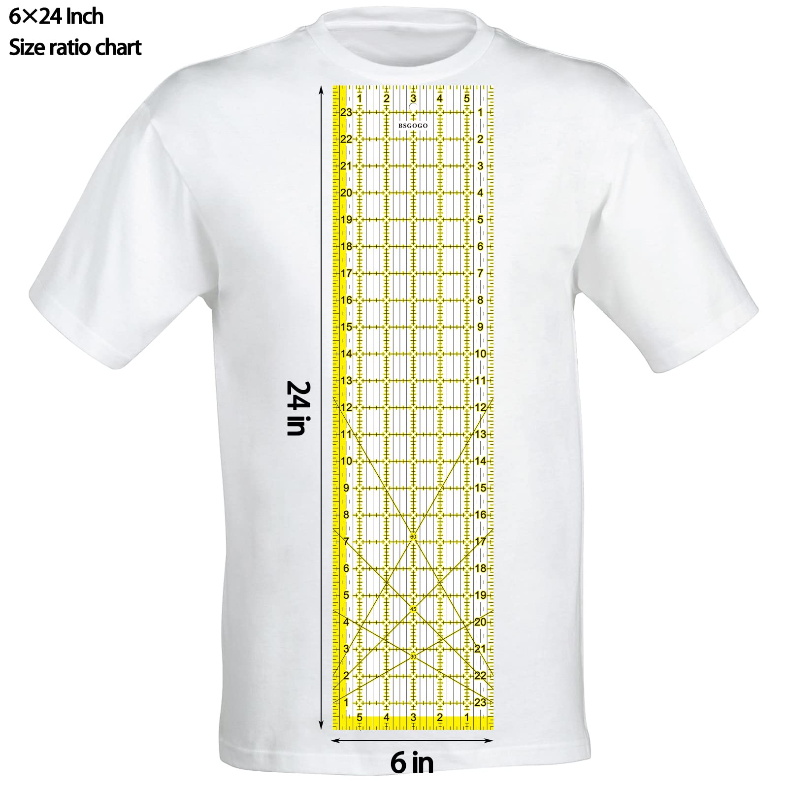 Acrylic Ruler 7 Piece Set, Non Slip Rings 50 Pieces，Quilting Rulers, Size (6"x24"),(2"x24"),(3"x18"),(3"x8"),(1.5"x12"),(1"x12"),(1"x6")