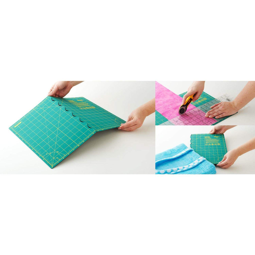 OLFA 17" x 24" Folding Cutting Mat (FCM-17x24) - Self Healing 17x24 Inch Foldable Rotary Mat with Grid for Quilting, Sewing, Fabric & Crafts, Use with Rotary Cutters & Fixed Blade Knives (Green)