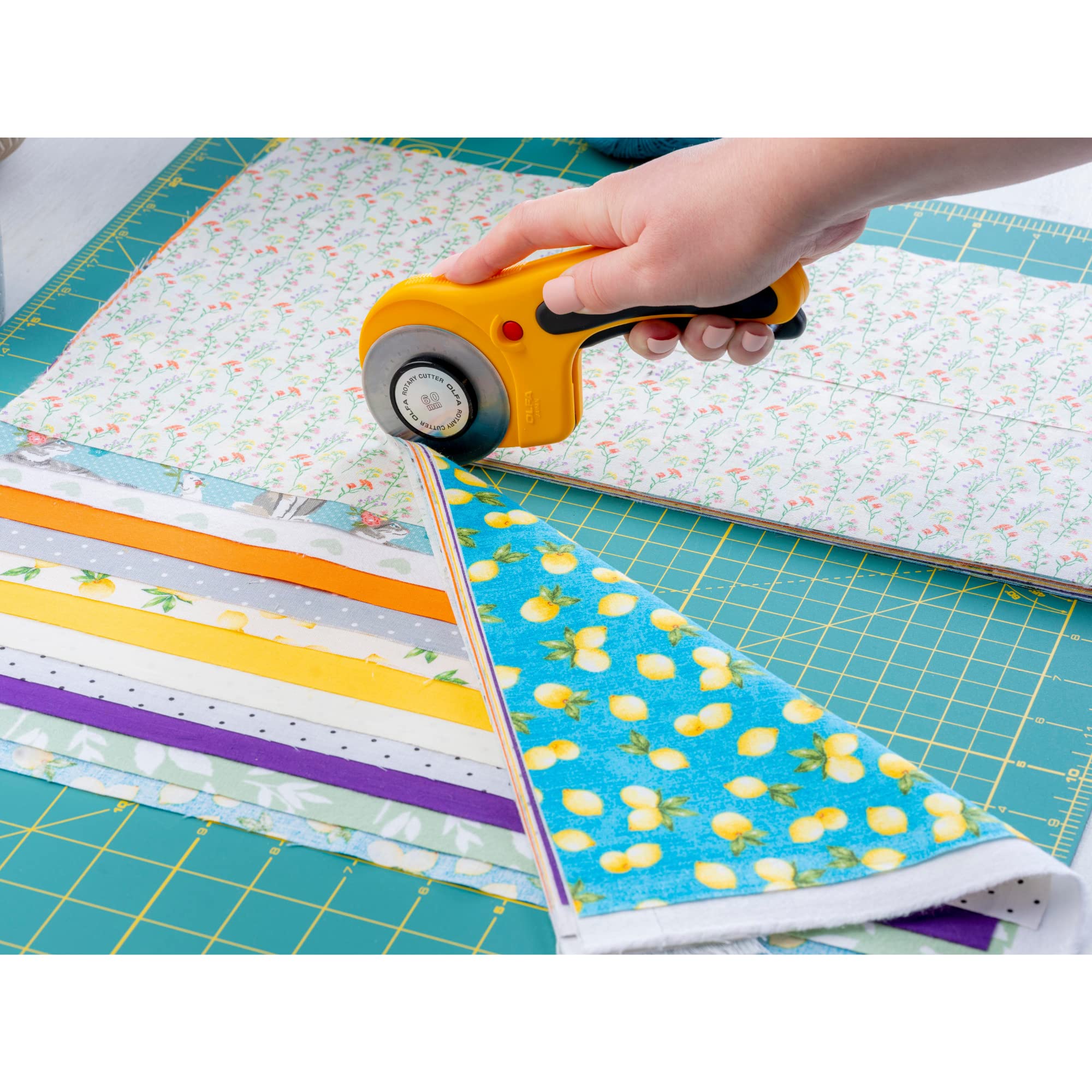 OLFA 60mm Ergonomic Rotary Cutter (RTY-3/DX) - Rotary Fabric Cutter w/Blade Cover & Squeeze Trigger for Quilting, Sewing, Crafts, Replacement Blade: OLFA RB60-1