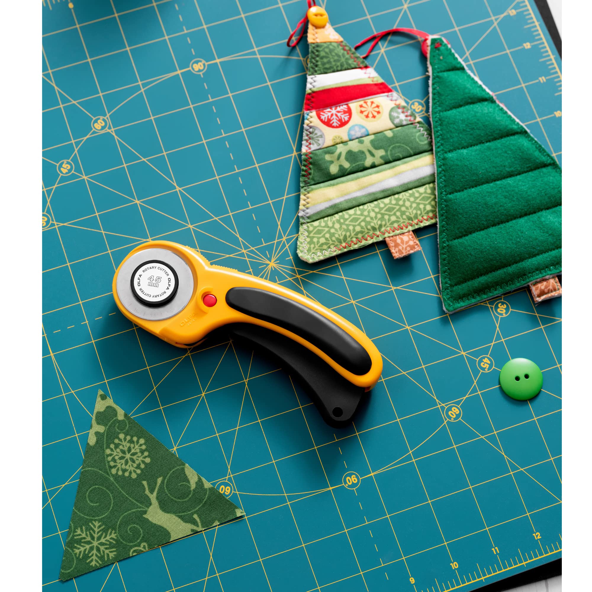 OLFA 60mm Ergonomic Rotary Cutter (RTY-3/DX) - Rotary Fabric Cutter w/Blade Cover & Squeeze Trigger for Quilting, Sewing, Crafts, Replacement Blade: OLFA RB60-1