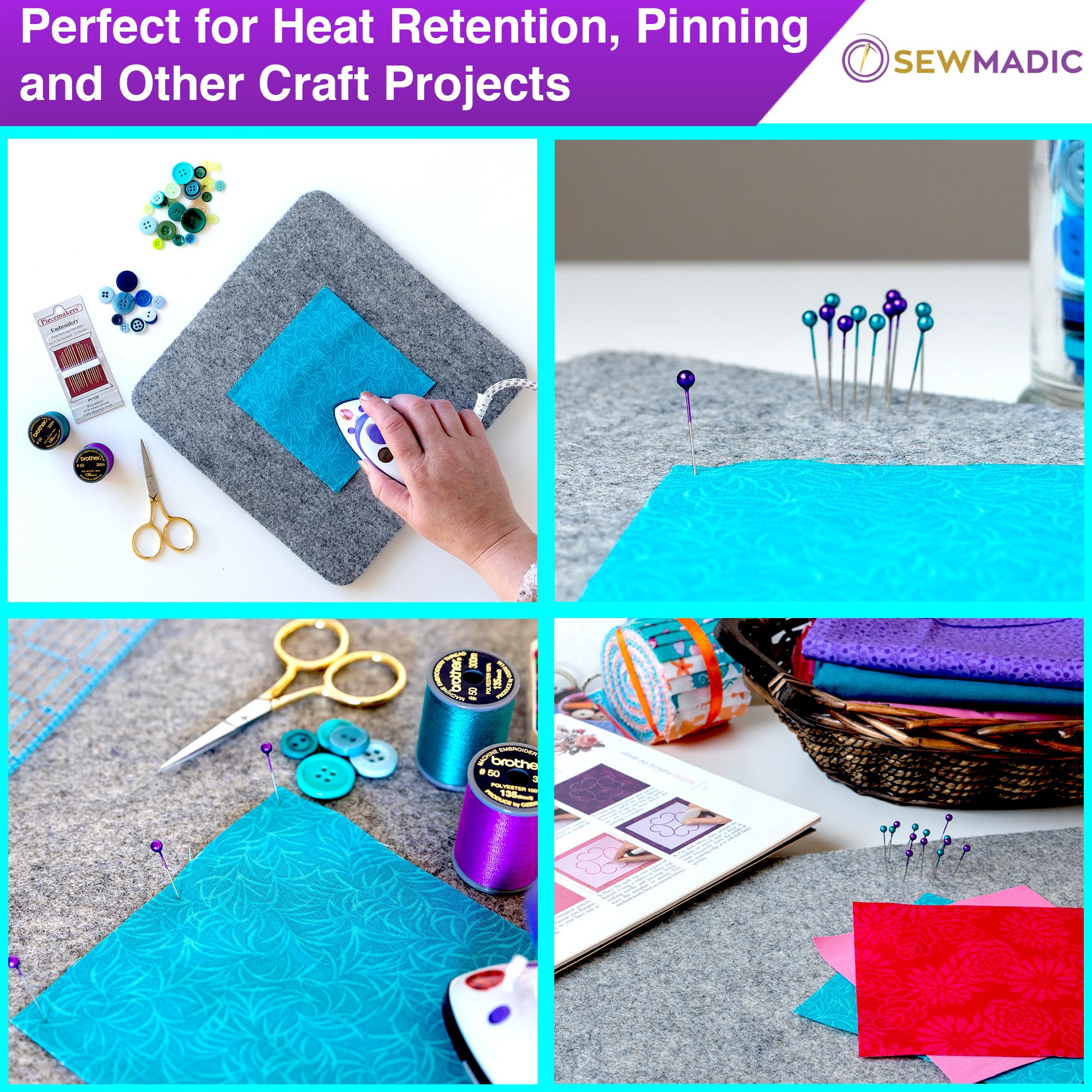 Wool Pressing Mat 10 x 10 Inch (25.4cm x 25.4cm) – 100% New Zealand Wool Quilting Ironing Pad – Portable, Odorless, Double-Sided Ironing Mat for Sewing & Embroidery – Includes Silicone Iron Rest