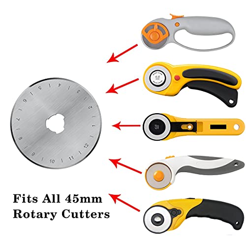 HEADLEY TOOLS 45mm Rotary Cutter Blades 10 Pack Fits Olfa, Fiskars, Replacement Rotary Blade for Arts Crafts Quilting Scrapbooking Sewing, Sharp and Durable