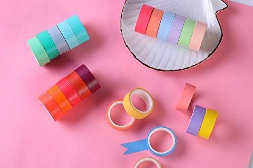 30 Rolls Washi Masking Tape Set, 15mm Wide Colorful Rainbow Tape, Decorative Writable Craft Tape for DIY Scrapbook Designs