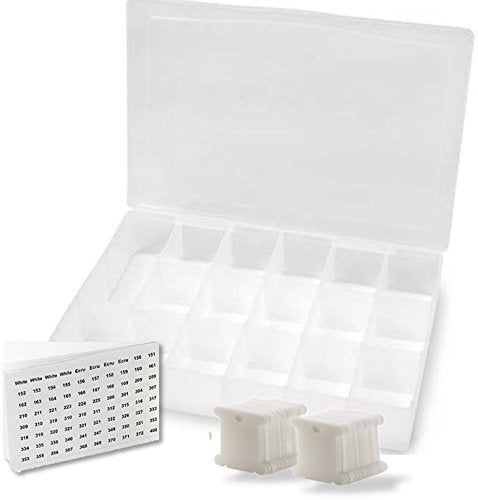 Embroidery Floss Organizer Box - 17 Compartments with 100 Hard Plastic Floss Bobbins and 640 Floss Number Stickers. (Full Set)