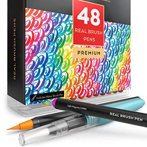 Arteza Real Brush Pens, 48 Colors for Watercolor Painting with