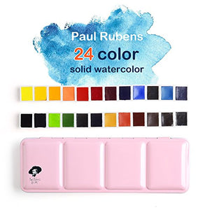 24 Colors Paul Rubens Watercolor Paint Artist Grade Solid Cakes Travel Pocket Set Painting Paint with Metal Box Case