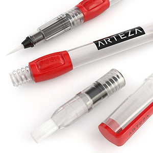 Arteza Water Brush Pens - Self-moistening - Portable (Assorted Tips, Set of 6)