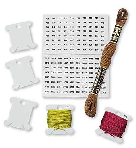 Embroidery Floss Organizer Box - 17 Compartments with 100 Hard Plastic Floss Bobbins and 640 Floss Number Stickers. (Full Set)