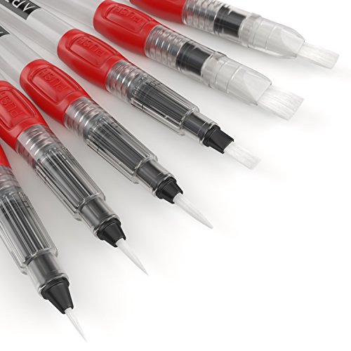 Arteza Water Brush Pens - Self-moistening - Portable (Assorted Tips, Set of 6)
