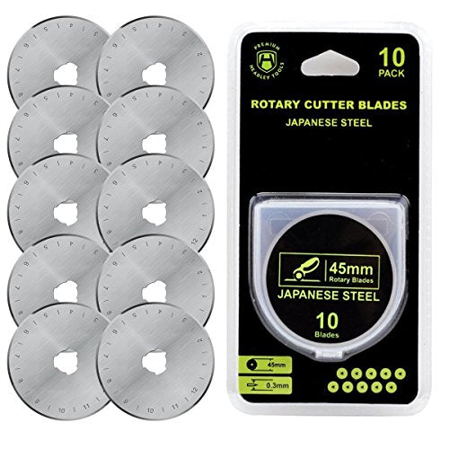 HEADLEY TOOLS 45mm Rotary Cutter Blades 10 Pack Fits Olfa, Fiskars, Replacement Rotary Blade for Arts Crafts Quilting Scrapbooking Sewing, Sharp and Durable