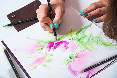 Arteza Real Brush Pens, 48 Colors for Watercolor Painting with Flexible Nylon Brush Tips, Paint Markers for Coloring, Calligraphy and Drawing with Water Brush for Artists and Beginner Painters