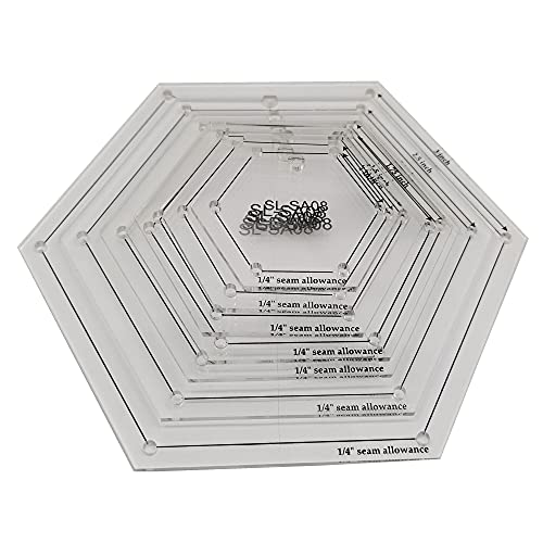 HONEYSEW 1/4" Seam Allowance Hexagon Template Set for Quilting 8 Size Sewing Rulers