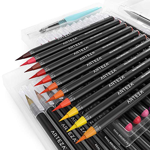  ARTEZA Real Brush Pens, 12 Pack, Drawing Markers with Flexible  Brush Tips, Watercolor Markers for Calligraphy, Painting & Coloring, Ideal  Art Supplies for Artists & Hobbyists