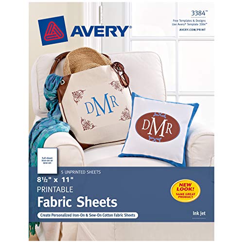 Avery Printable Fabric for Inkjet Printers, White, 5 Pack - 03384