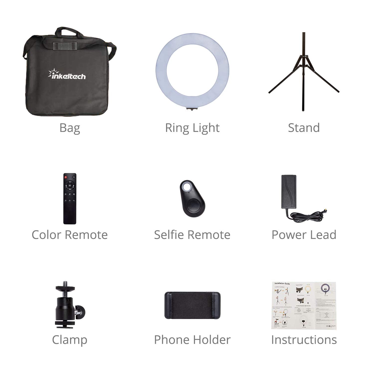 Inkeltech Ring Light - 18 inch 60 W Dimmable LED Ring Light Kit with Stand - Adjustable 3000-6000 K Color Temperature Lighting for Vlog, Makeup, YouTube, Camera, Photo, Video - Control with Remote