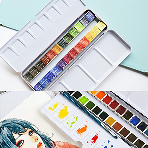 24 Colors Paul Rubens Watercolor Paint Artist Grade Solid Cakes Travel Pocket Set Painting Paint with Metal Box Case