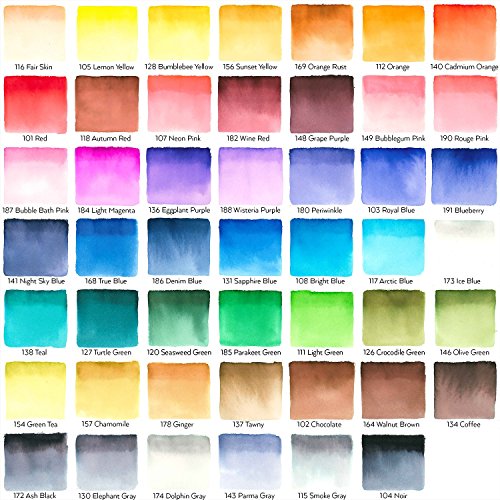 Arteza Real Brush Pens, 48 Colors for Watercolor Painting with Flexible Nylon Brush Tips, Paint Markers for Coloring, Calligraphy and Drawing with Water Brush for Artists and Beginner Painters