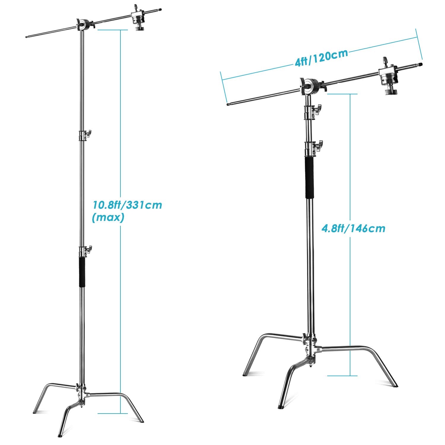 Neewer Pro 100% Metal Max Height 10ft/305cm Adjustable Reflector Stand with 4ft/120cm Holding Arm and 2 Pieces Grip Head for Photography Studio Video Reflector, Monolight and Other Equipment