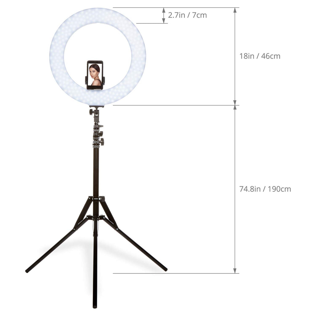 Inkeltech Ring Light - 18 inch 60 W Dimmable LED Ring Light Kit with Stand - Adjustable 3000-6000 K Color Temperature Lighting for Vlog, Makeup, YouTube, Camera, Photo, Video - Control with Remote