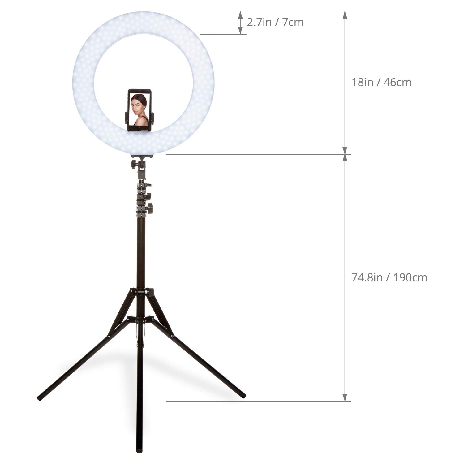 Inkeltech Ring Light - 18 inch 60 W Dimmable LED Ring Light Kit with Stand - Adjustable 3000-6000 K Color Temperature Lighting for Vlog, Makeup, YouTube, Camera, Photo, Video - Control with Remote