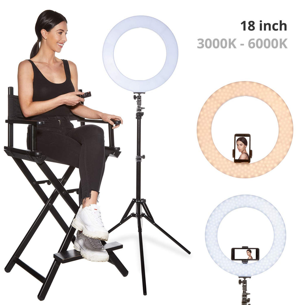 Inkeltech Ring Light - 18 inch 60 W Dimmable LED Ring Light Kit with Stand - Adjustable 3000-6000 K Color Temperature Lighting for Vlog, Makeup, YouTube, Camera, Photo, Video - Control with Remote