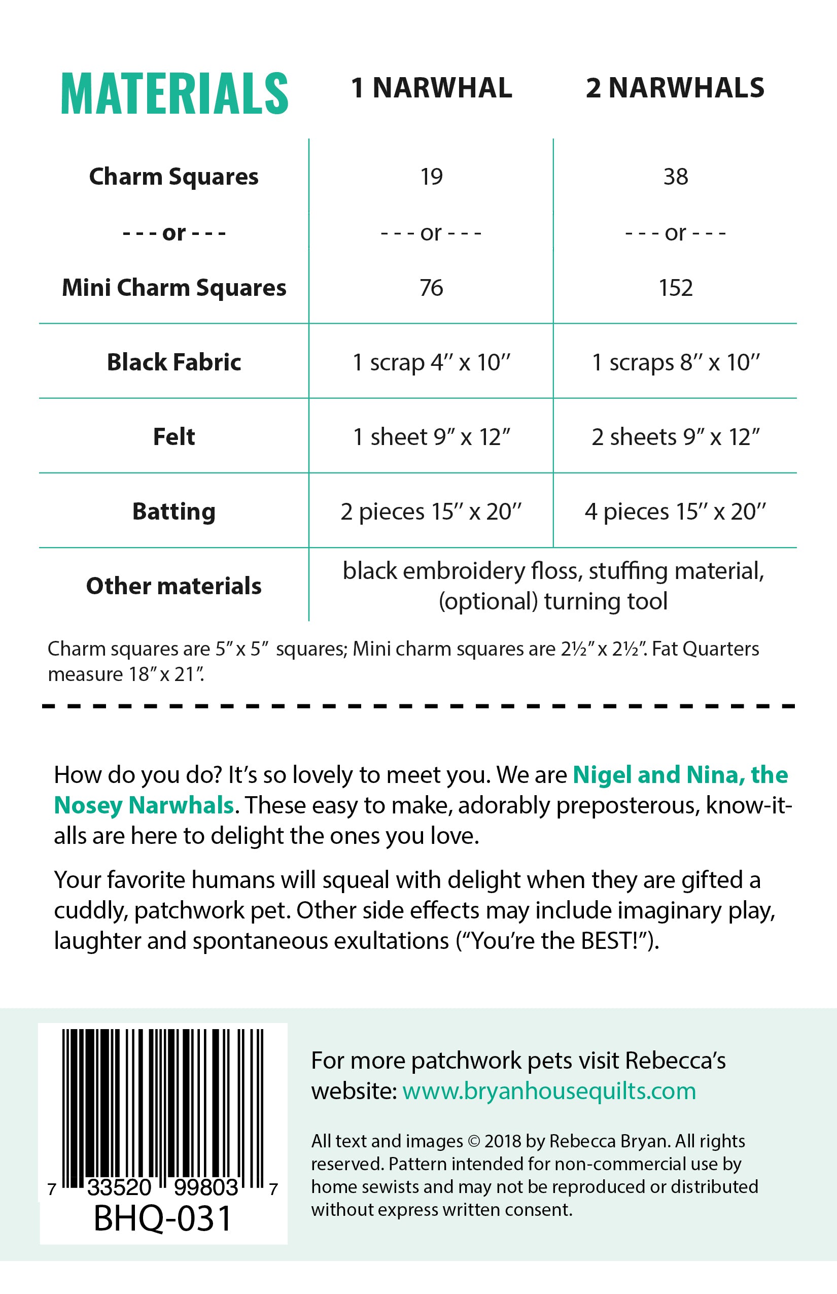 Nigel and Nina Narwhal {PDF Pattern}